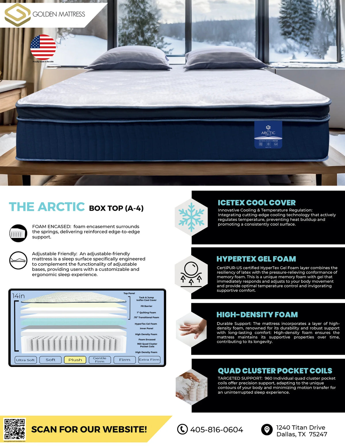 Arctic Luxury Box Top Mattress A4 - 14" Cooling, Gel Foam-10 Year Warranty