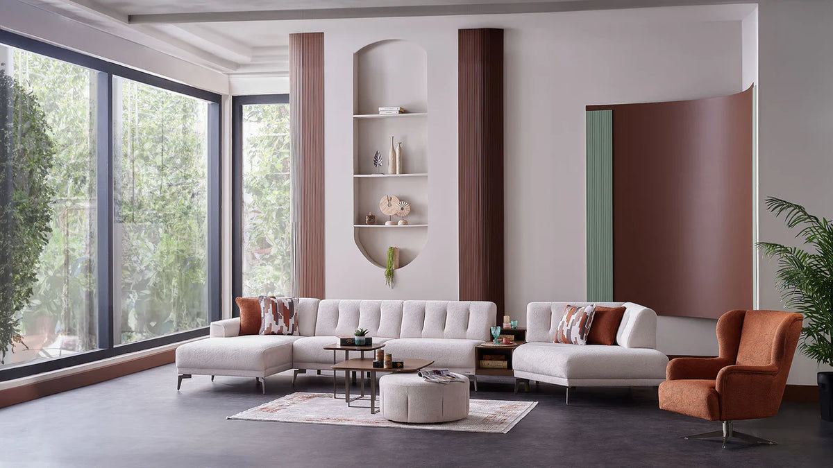 Seccional modular de 4 piezas Atlanta Pearl color marfil