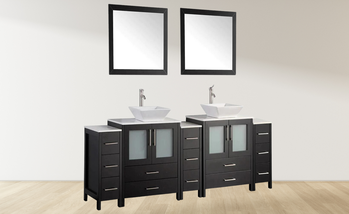 96 in. Double Sink Bathroom Vanity Combo Set in Espresso