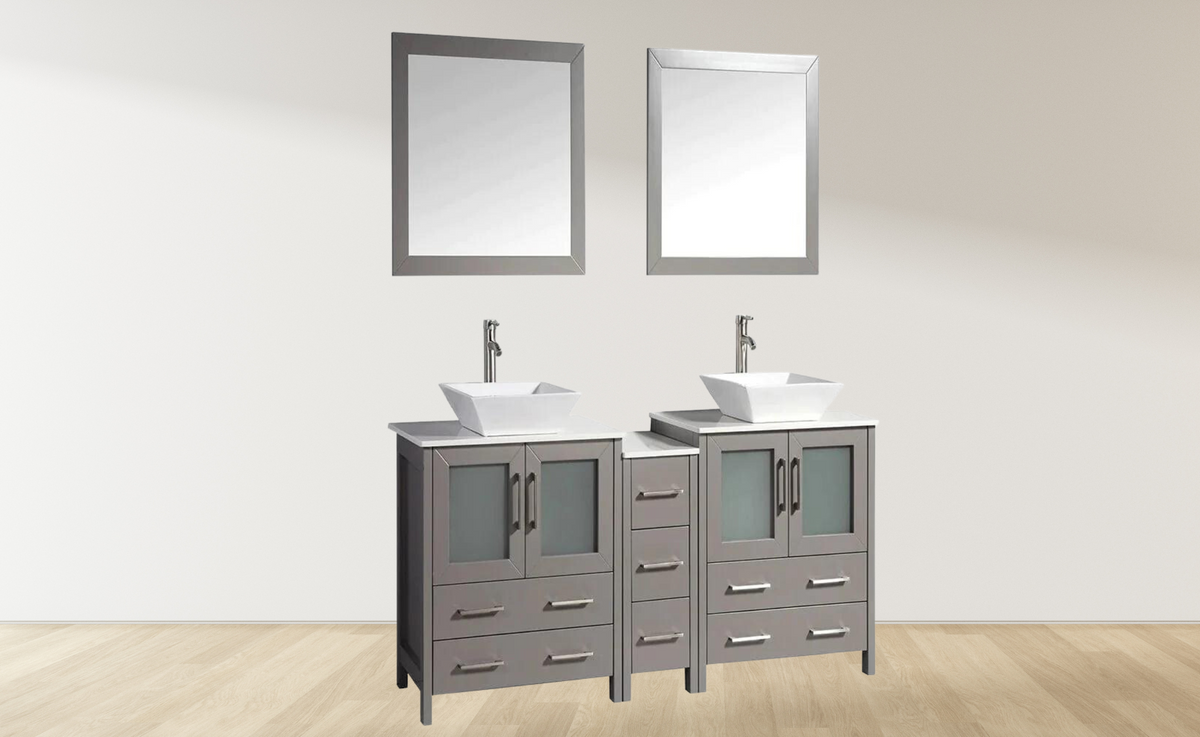 Ocean Royal 72 in. Gray Double Sink Vanity Set with 7 Drawers