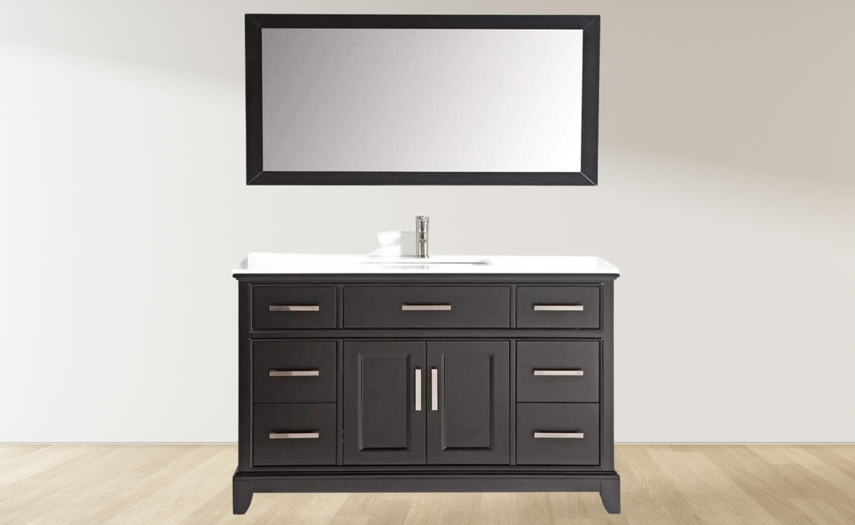 Genoa 60 in. Espresso Single Sink Vanity with Phoenix Stone Top and Mirror