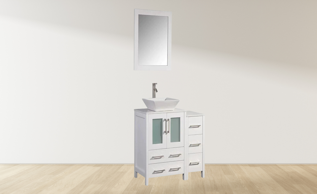 Ocean Royal 36 in. White Vanity Set with Side Cabinet & Mirror
