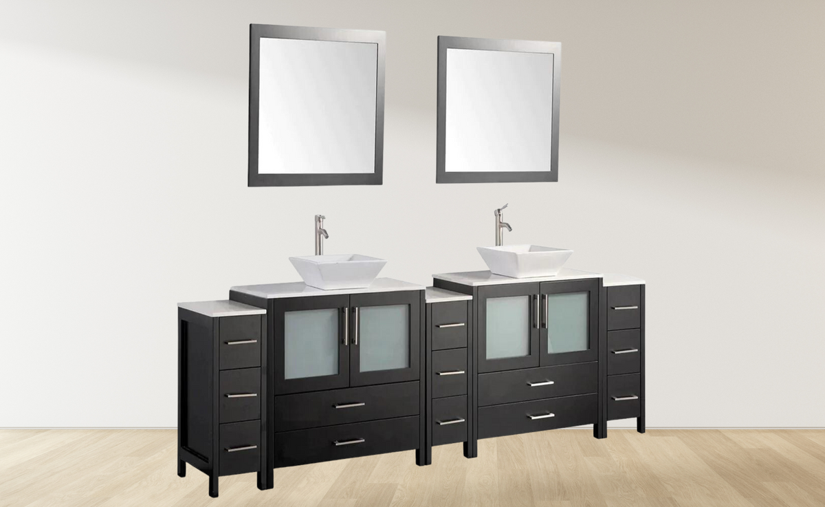 108 in. Double Sink Bathroom Vanity Combo Set in Espresso