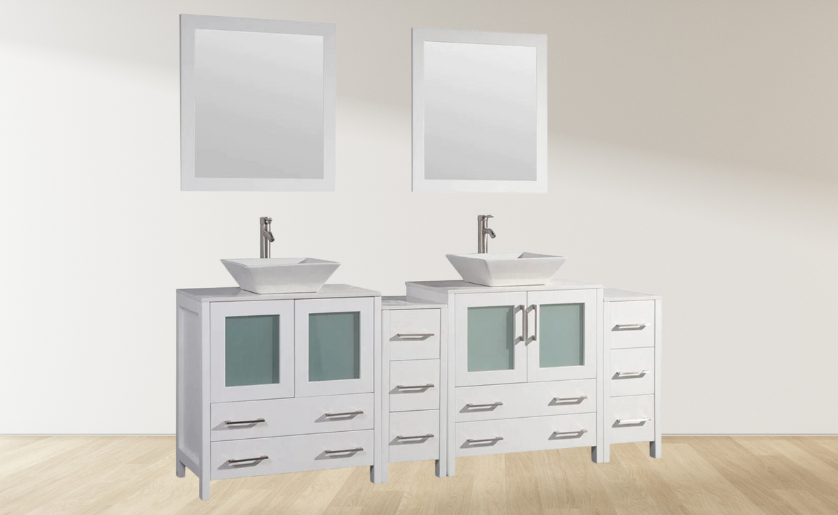 84 in. Double Sink Bathroom Vanity Combo Set in White with 10 Drawers