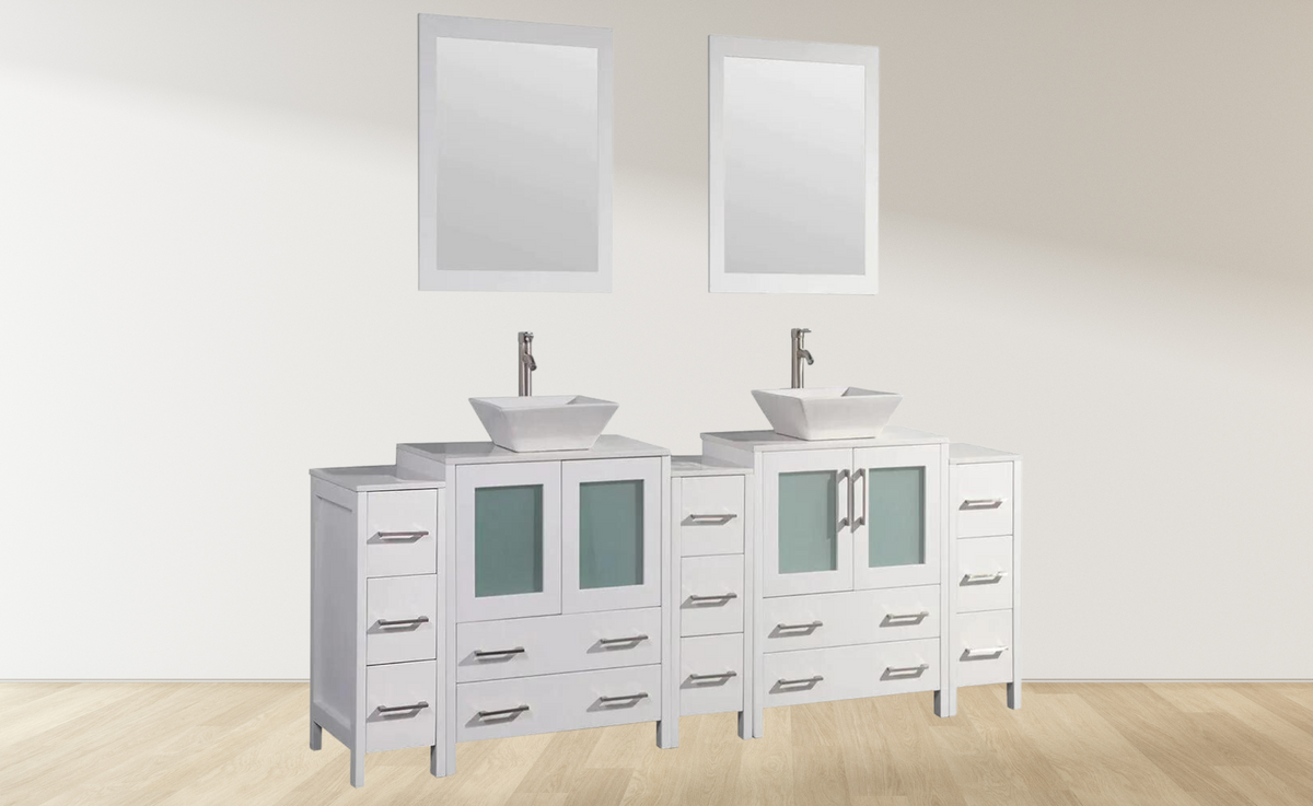 96 in. Double Sink Bathroom Vanity Combo Set in White