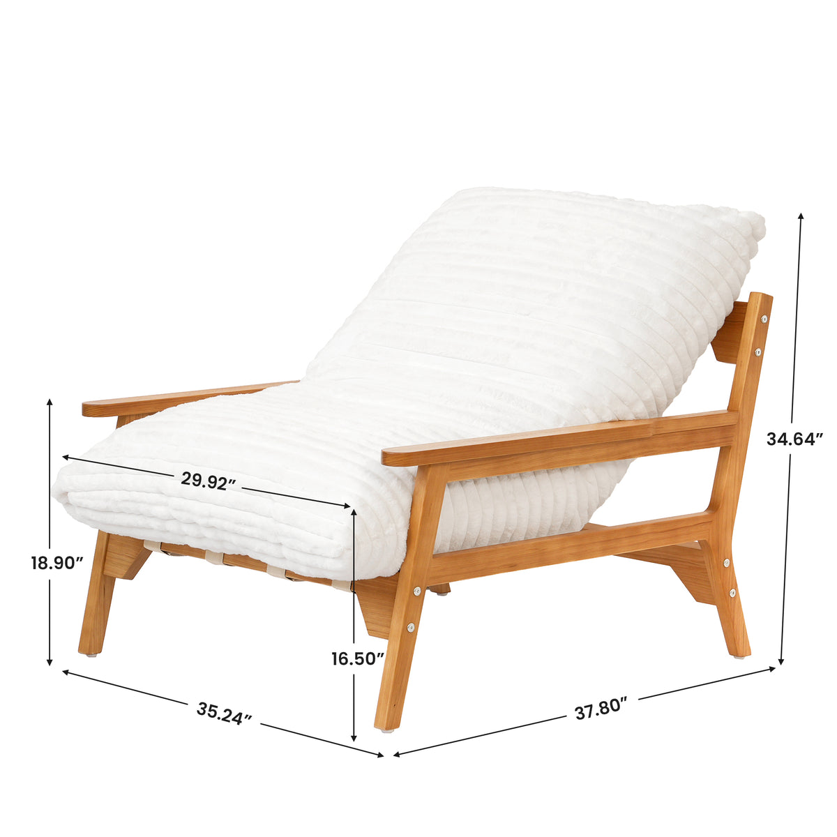 White Ash Wood Frame Chaise Lounge Accent Chair