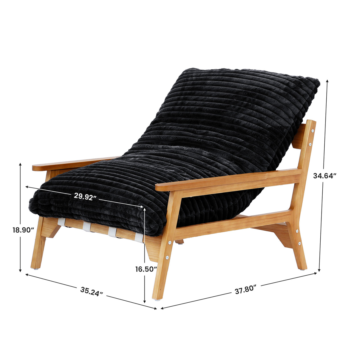 White Ash Wood Frame Chaise Lounge Accent Chair