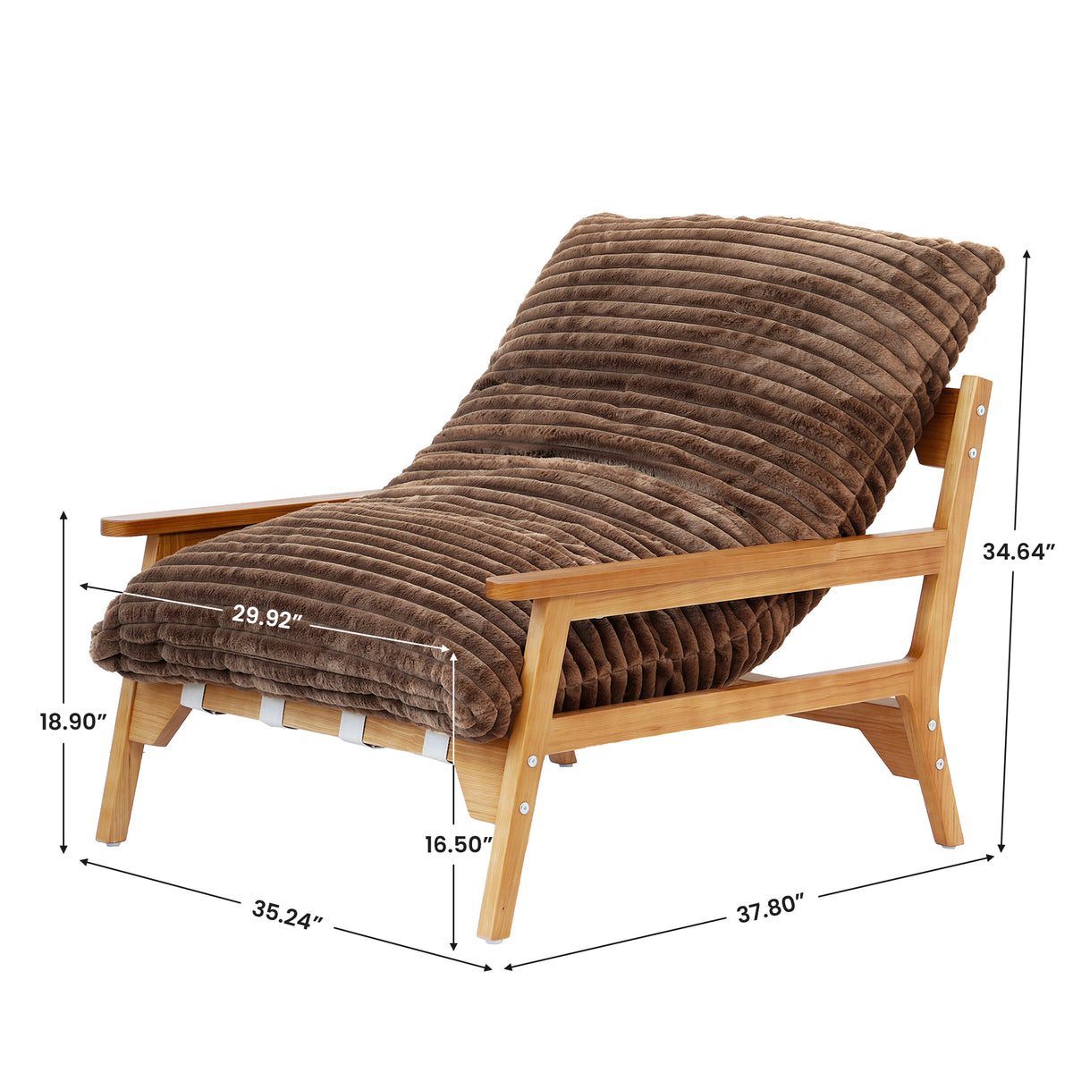 White Ash Wood Frame Chaise Lounge Accent Chair