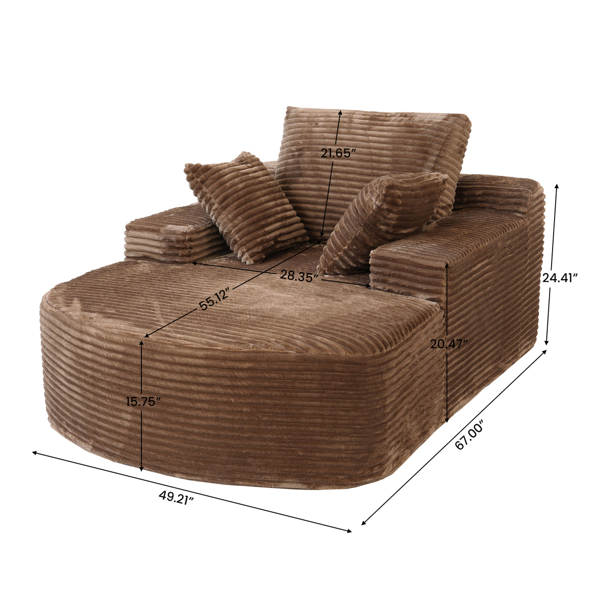 Corduroy Chaise Lounge Accent Chair with Dual Armrests