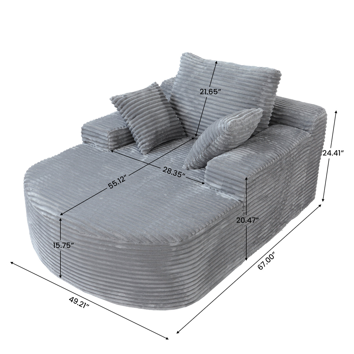 Corduroy Chaise Lounge Accent Chair with Dual Armrests