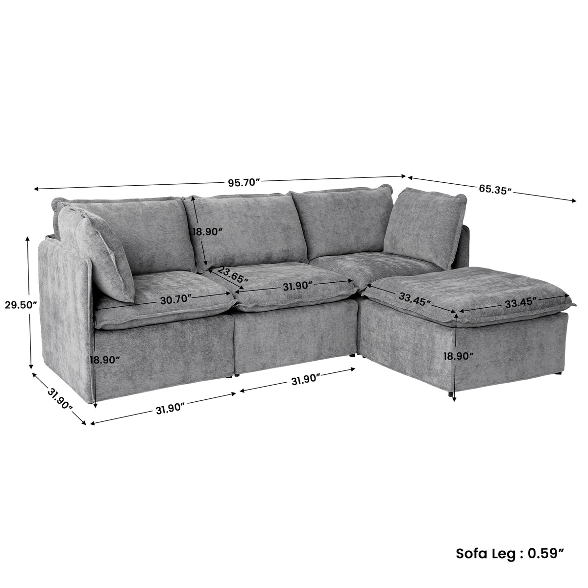 Modern Linen-Look Modular Sectional with Reversible Chaise