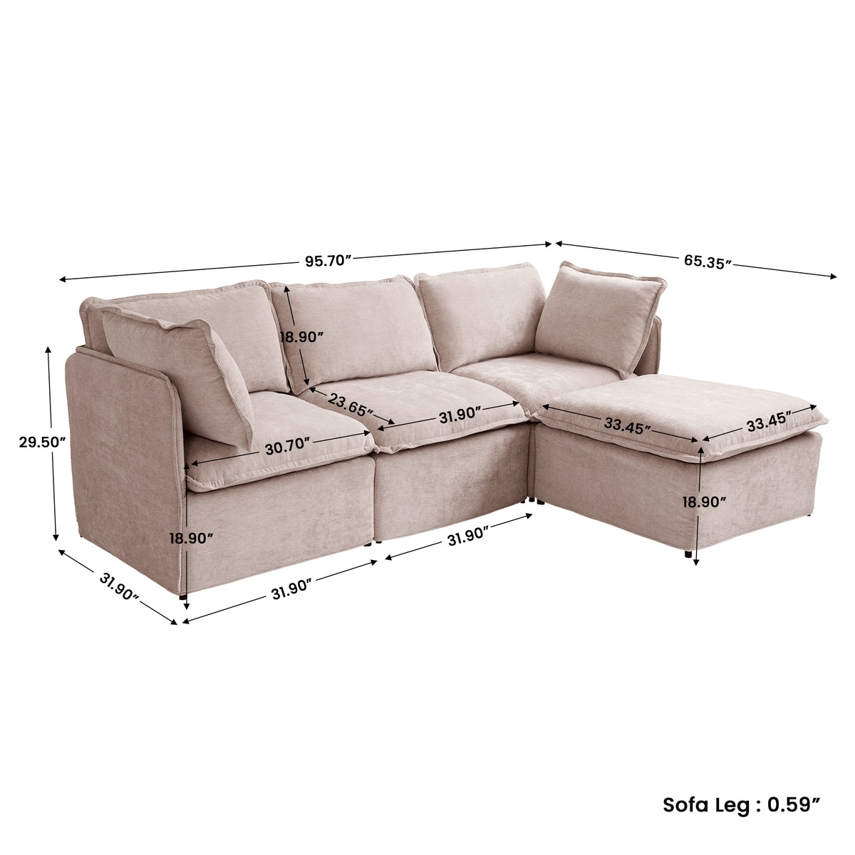 Modern Linen-Look Modular Sectional with Reversible Chaise