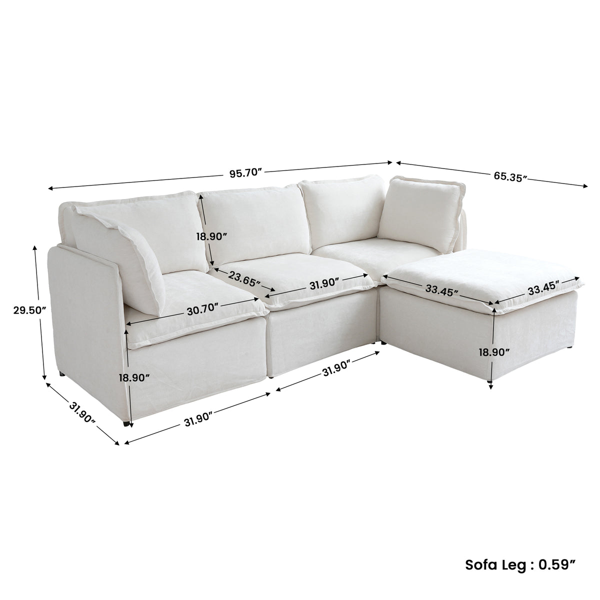 Modern Linen-Look Modular Sectional with Reversible Chaise