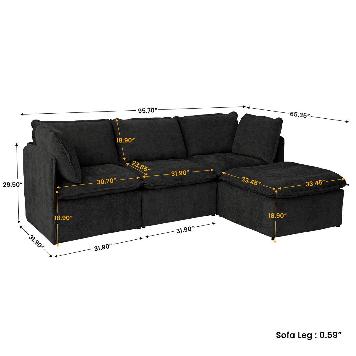Modern Linen-Look Modular Sectional with Reversible Chaise