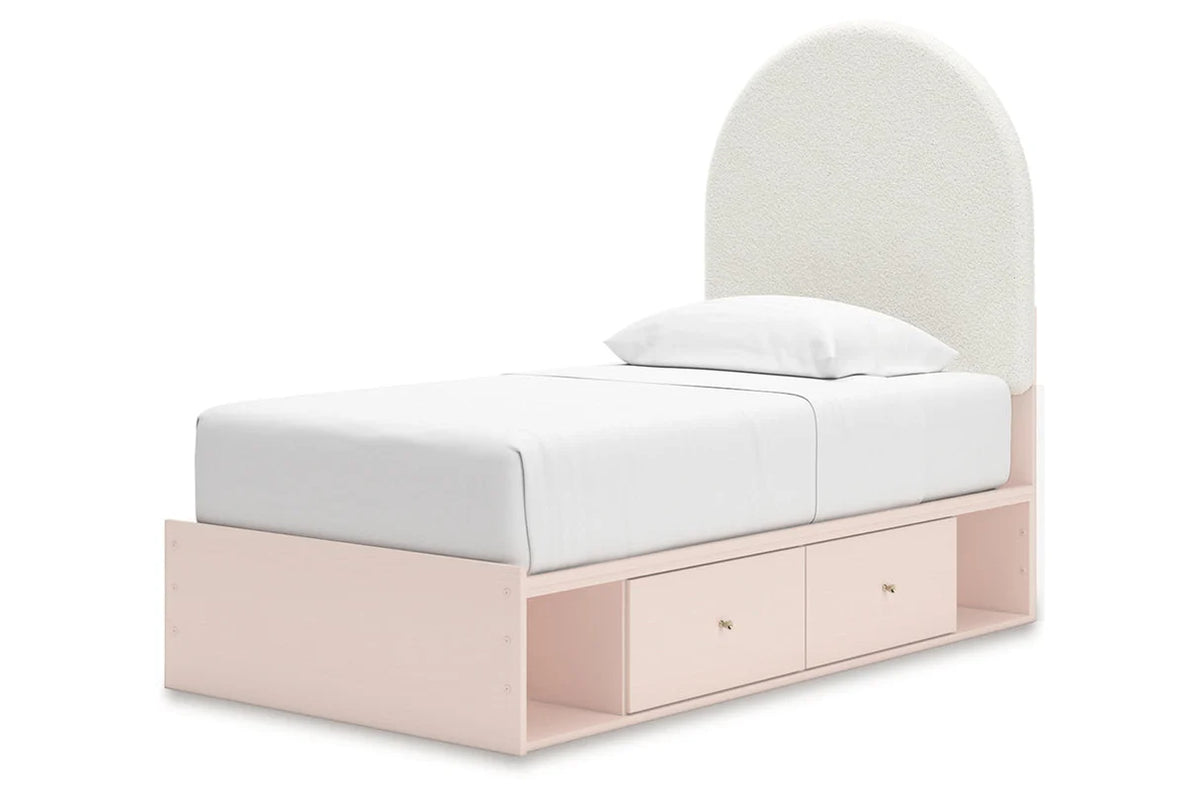 Wistenpine Blush Upholstered Youth Storage Platform Bedroom Set with 2 Drawers