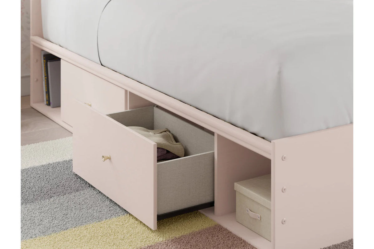 Wistenpine Blush Upholstered Youth Storage Platform Bedroom Set with 2 Drawers