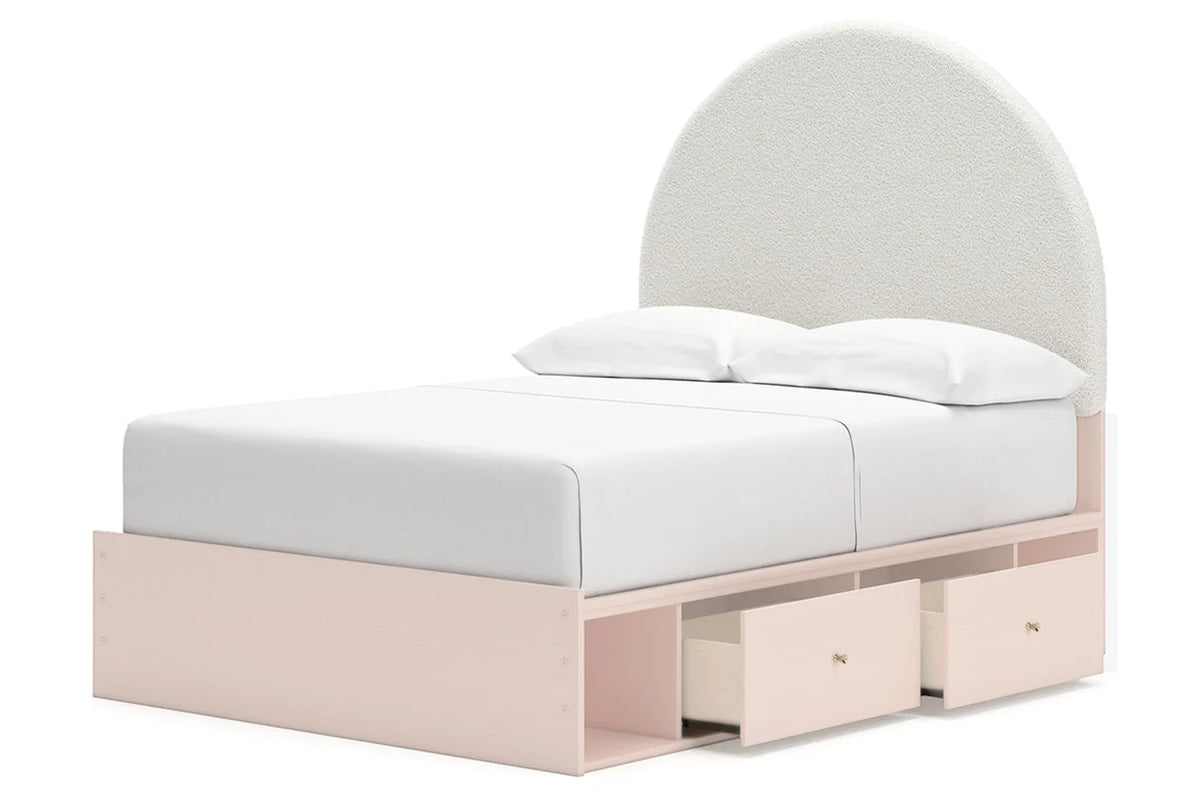 Wistenpine Blush Upholstered Youth Storage Platform Bedroom Set with 2 Drawers