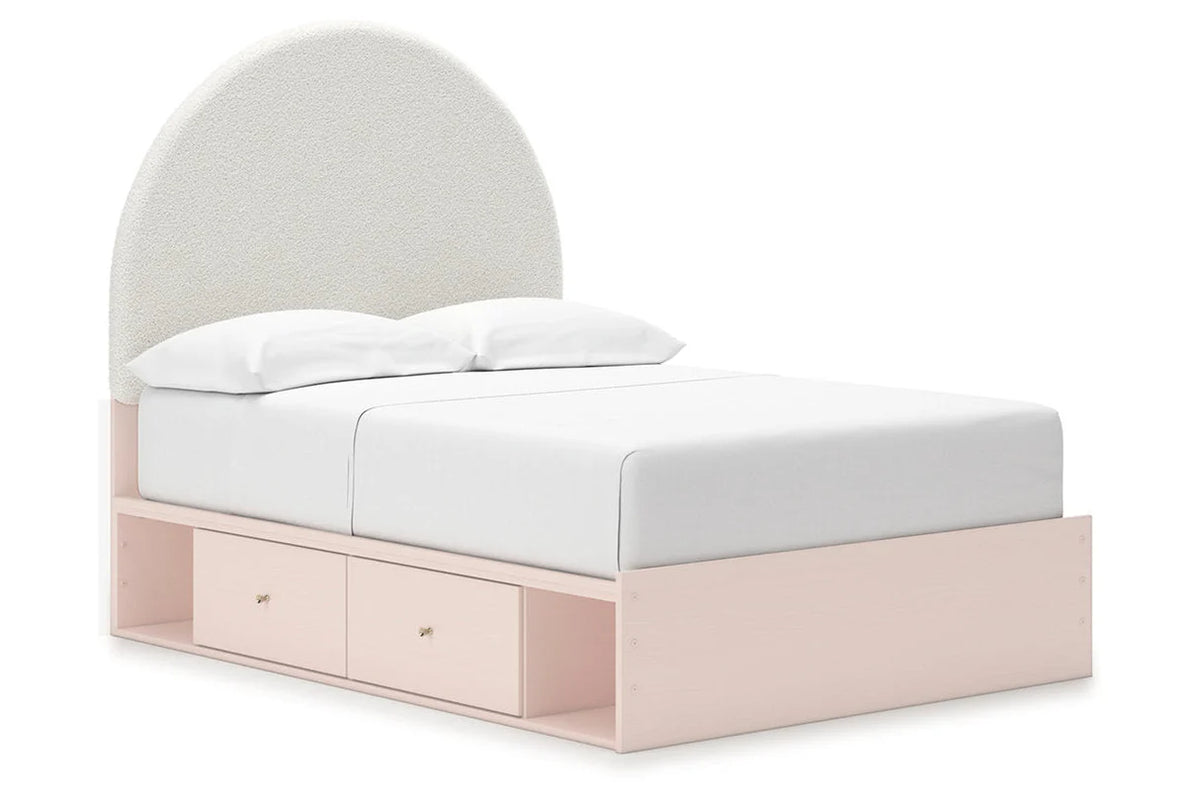 Wistenpine Blush Upholstered Youth Storage Platform Bedroom Set with 2 Drawers