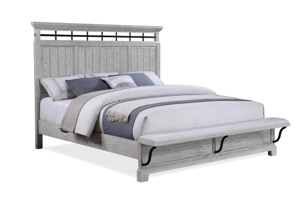 Juego de dormitorio Beckett Rustic Gray con panel de banco al pie de la cama