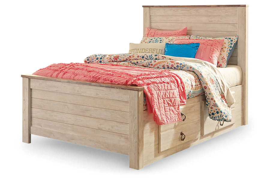 Willowton Whitewash Twin Panel Bed with Storage Drawers