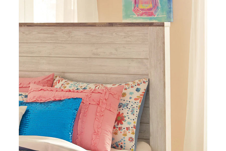 Willowton Whitewash Twin Panel Bed with Storage Drawers