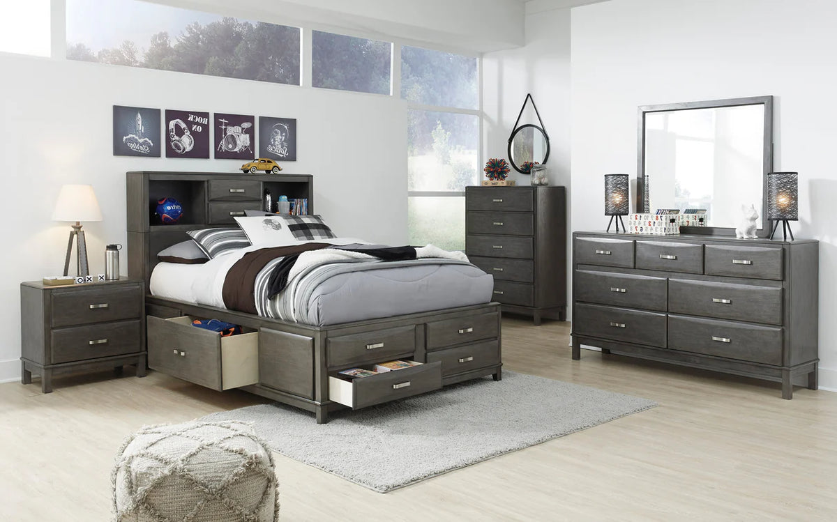 Caitbrook Gray Bookcase Storage Youth Platform Bedroom Set