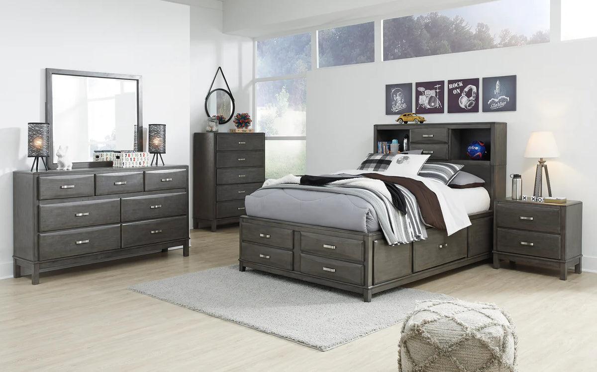 Caitbrook Gray Bookcase Storage Youth Platform Bedroom Set