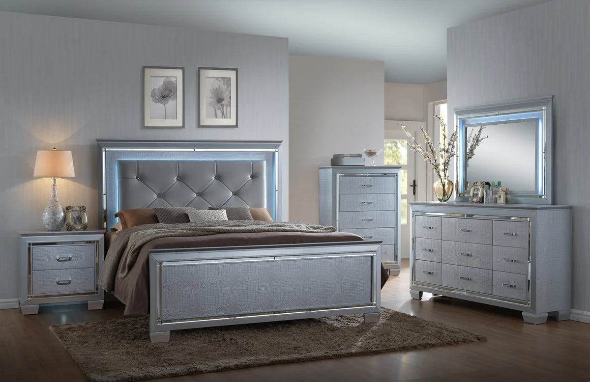 Lillian Silver LED Upholstered Bedroom Set