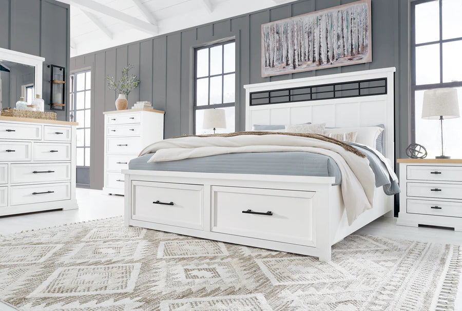 Juego de dormitorio con plataforma de almacenamiento Ashbryn en blanco
