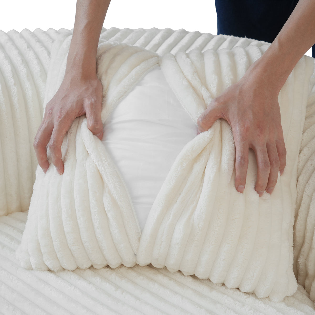 Contemporary Round Corduroy Accent Chair with Pillows