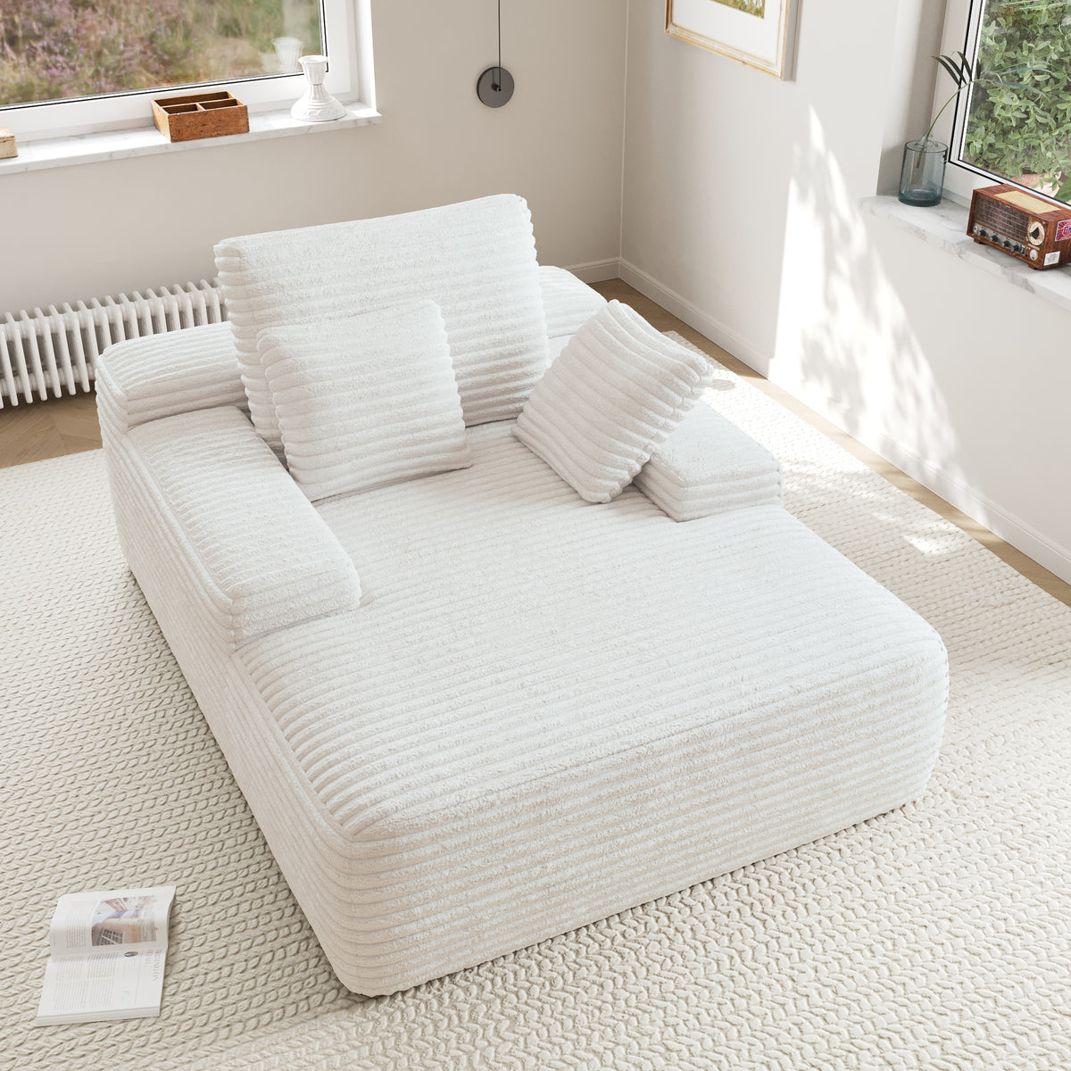Corduroy Chaise Lounge Chair with Pillows