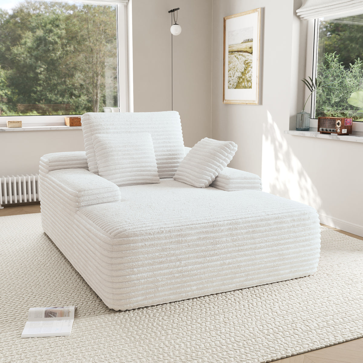 Corduroy Chaise Lounge Chair with Pillows