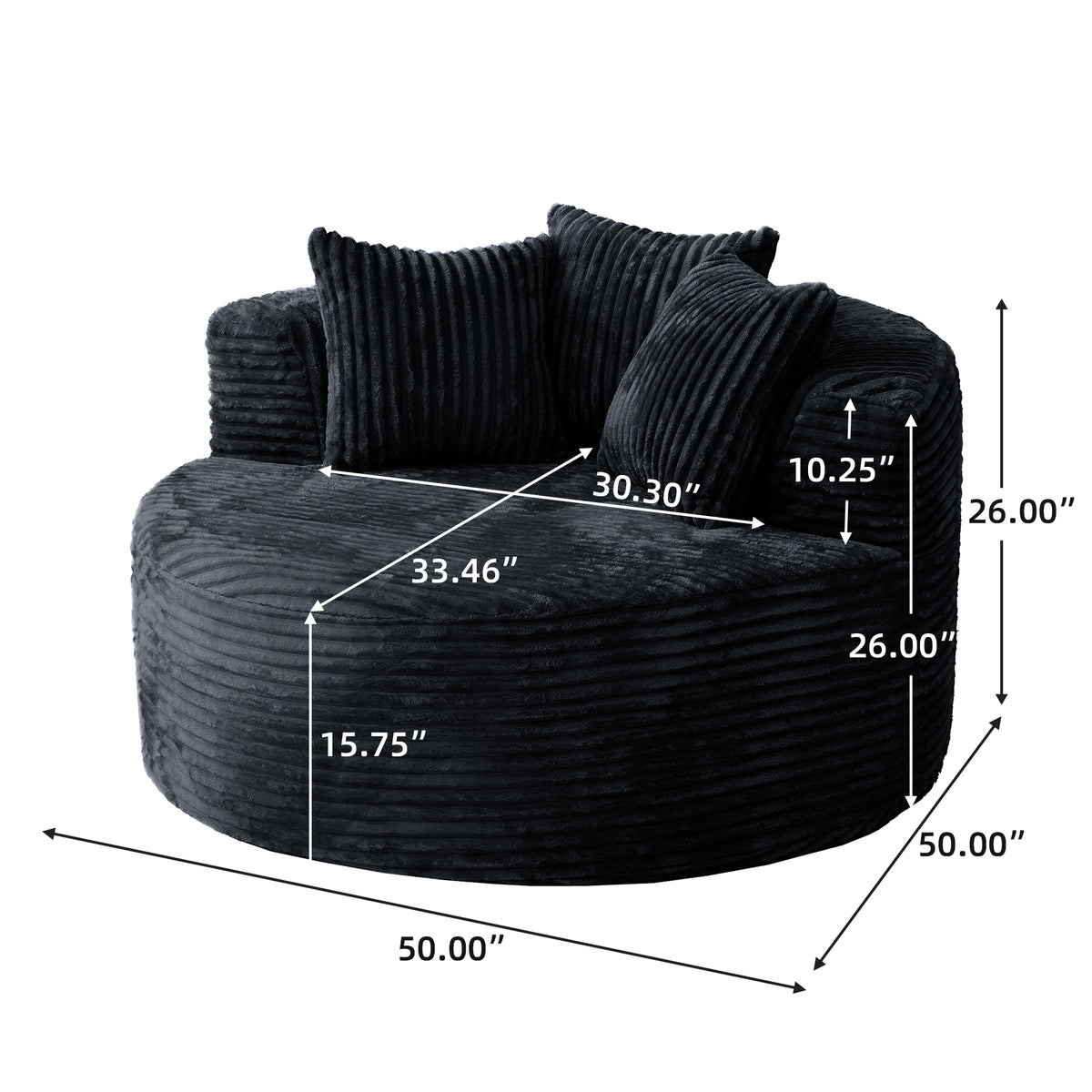 Contemporary Round Corduroy Accent Chair with Pillows