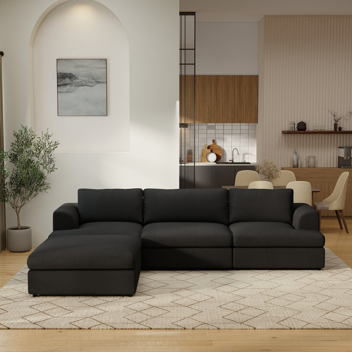 Modern Boucle Modular L-Shaped Sectional Sofa with Reversible Chaise