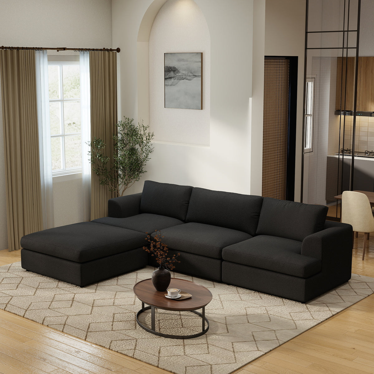 Modern Boucle Modular L-Shaped Sectional Sofa with Reversible Chaise