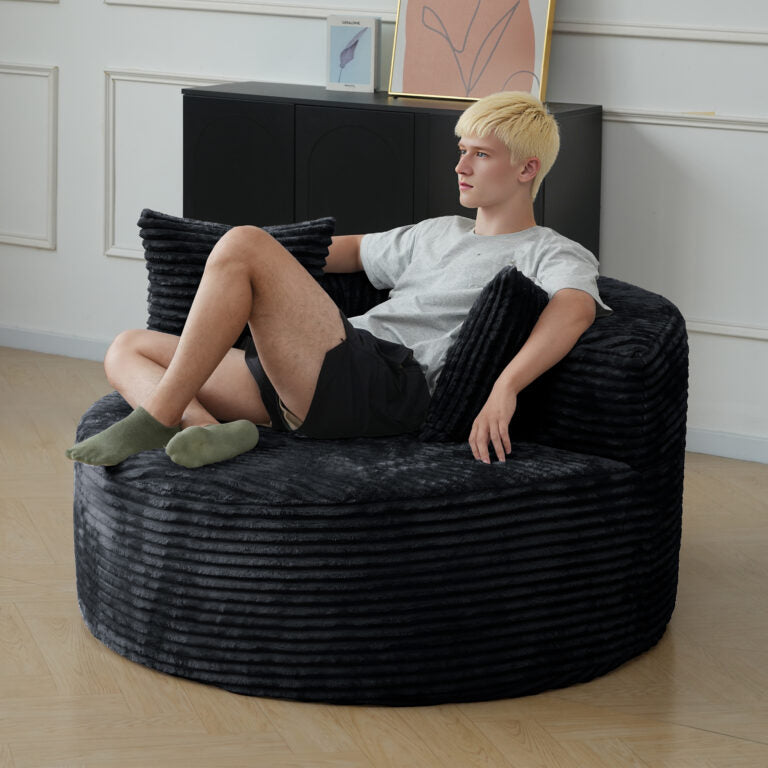 Contemporary Round Corduroy Accent Chair with Pillows