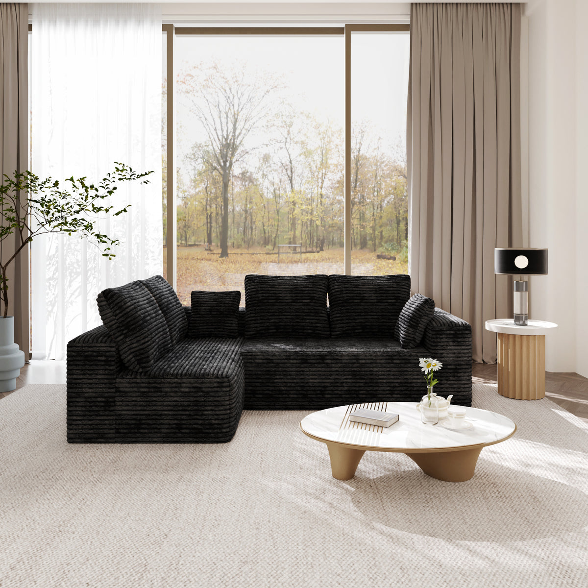 Horizontal-Rib Corduroy Modular 4-Seater Sofa