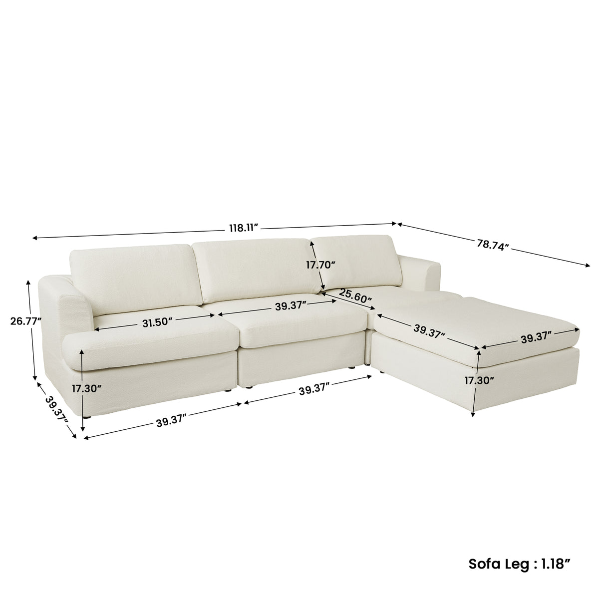 Modern Bouclé L-Shaped Sectional with Reversible Chaise