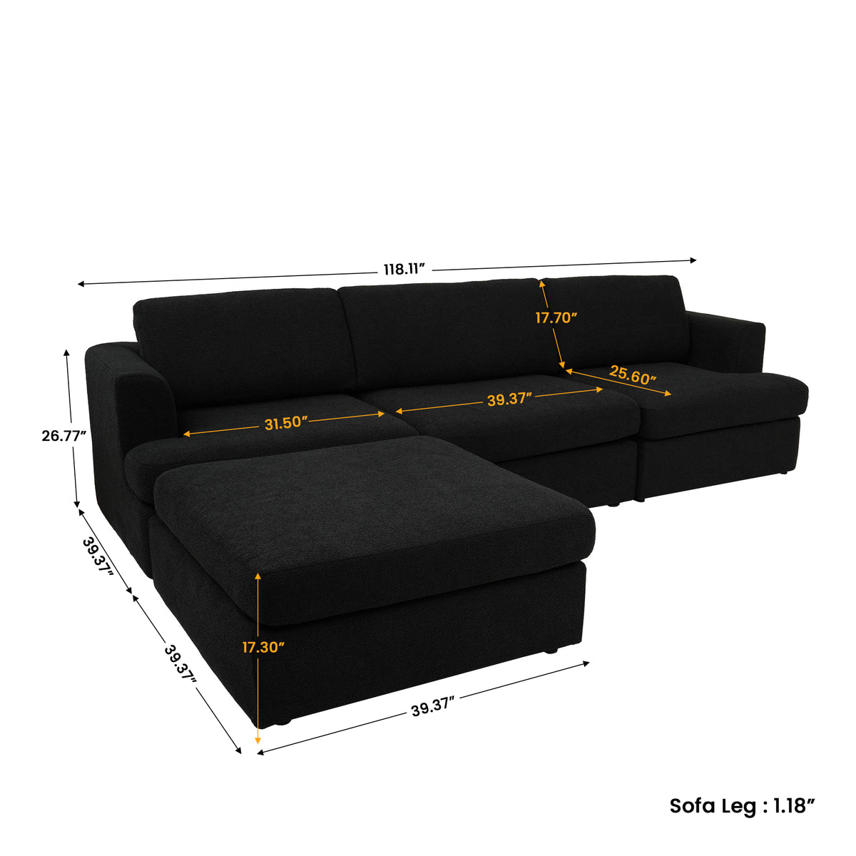 Modern Bouclé L-Shaped Sectional with Reversible Chaise