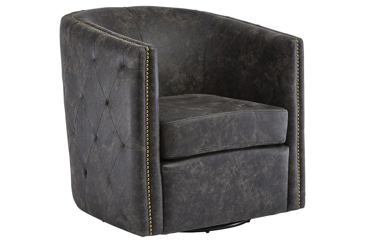 Brentlow Distressed Black Faux Leather Swivel Chair