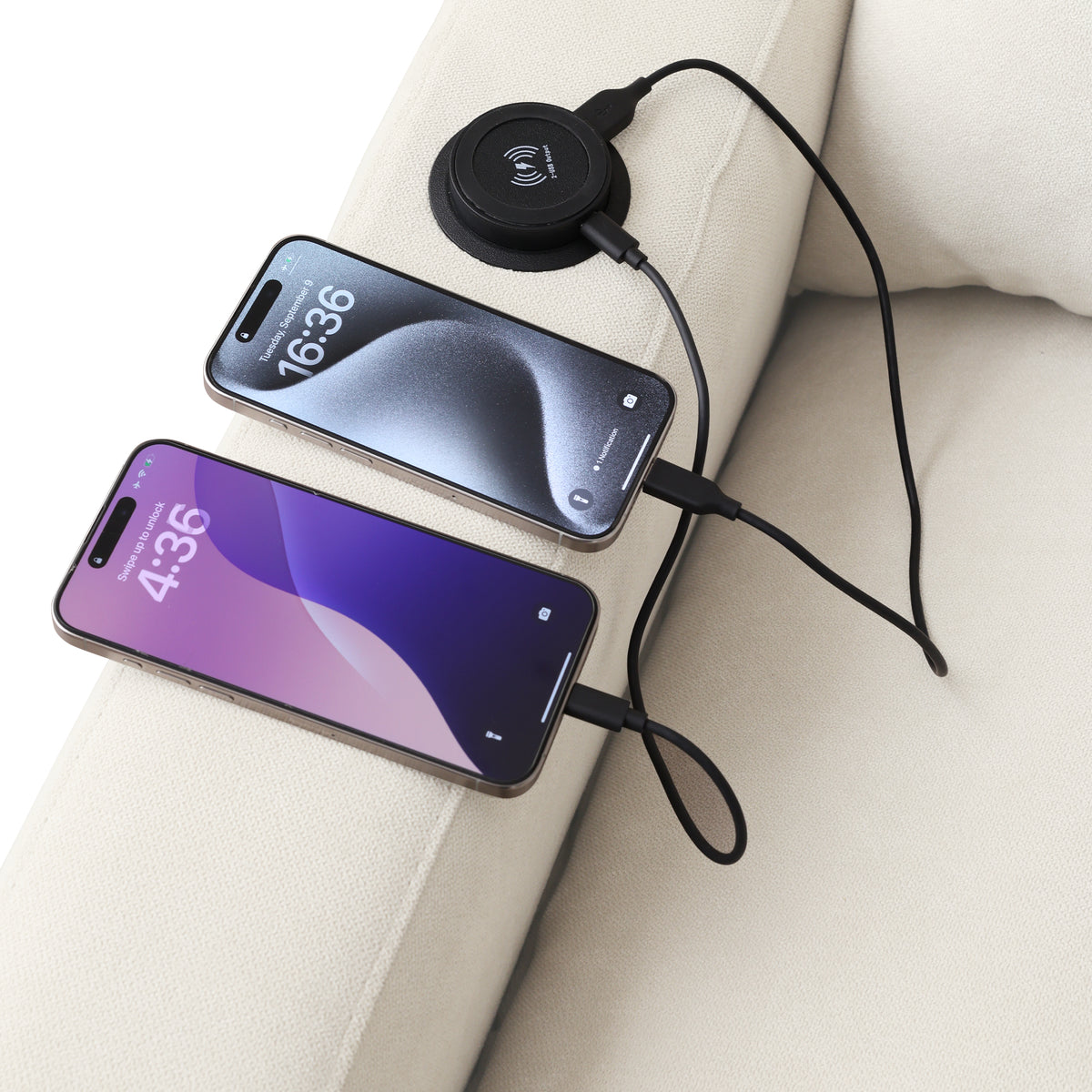 Contemporary Linen-Look Sectional with Wireless Charging