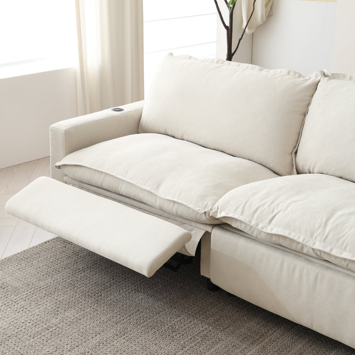 Contemporary Linen-Look Sectional with Wireless Charging