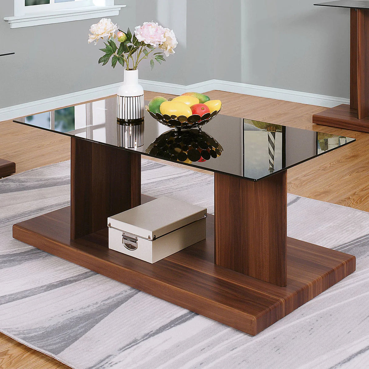 Mannedorf Dark Brown Glass-Top Coffee Table