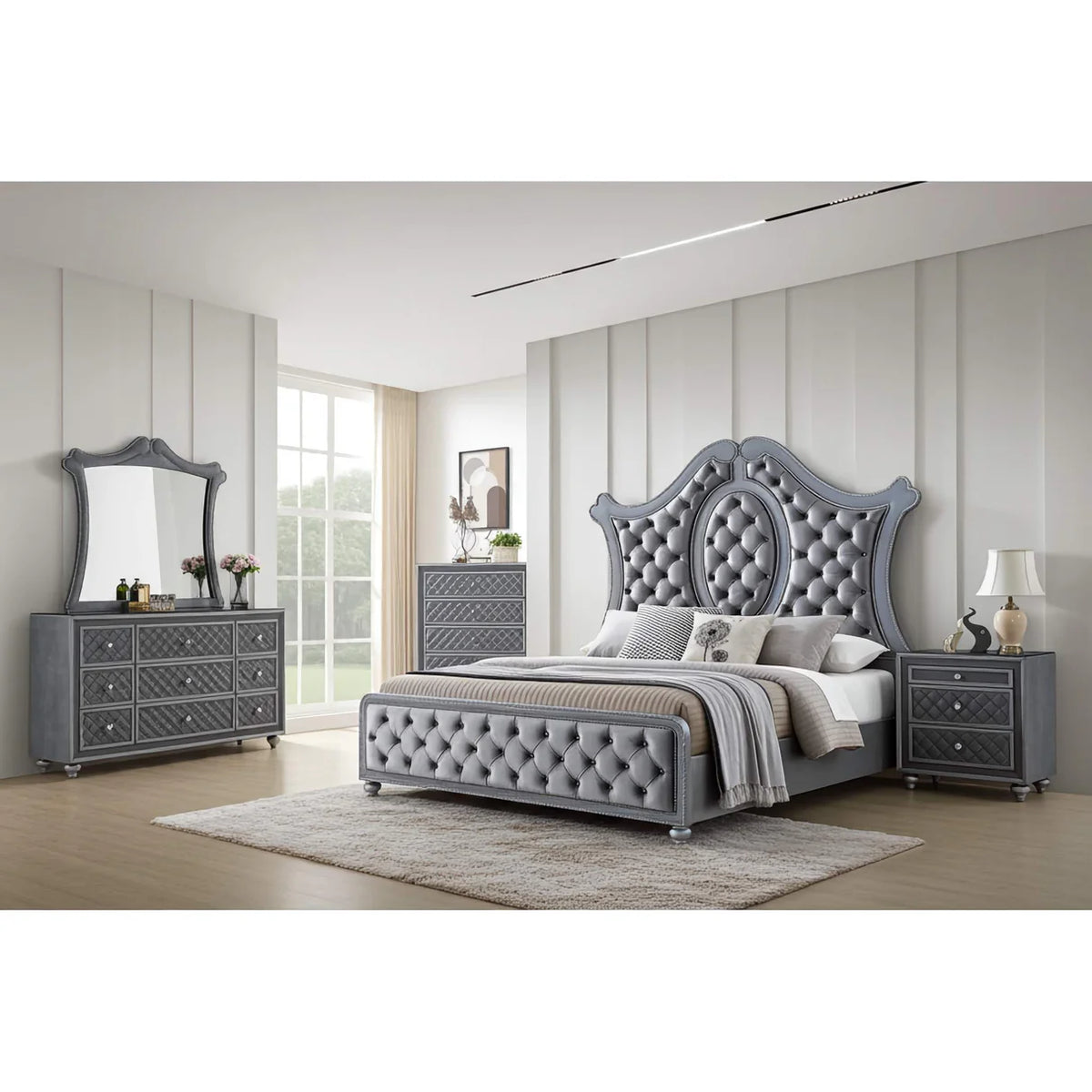 Juego de dormitorio Cameo con panel tapizado