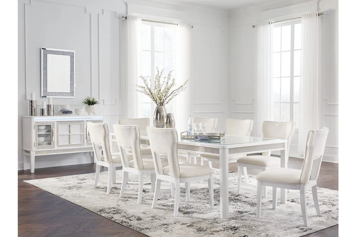 Chalanna White Dining Table & 8 Chairs
