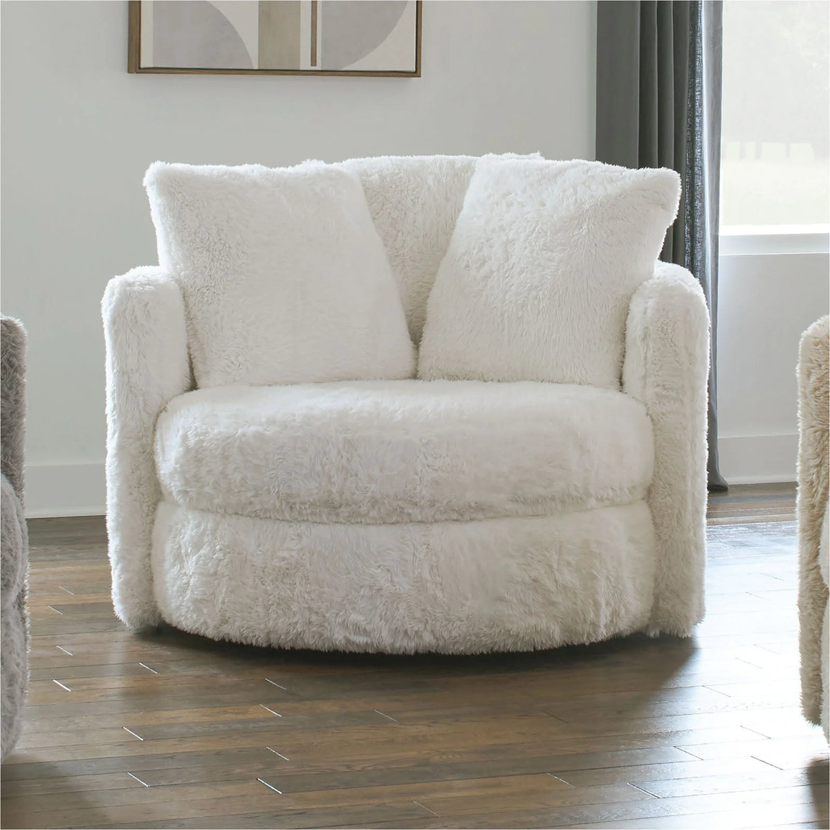Cochrane White Swivel Accent Chair with Pillows