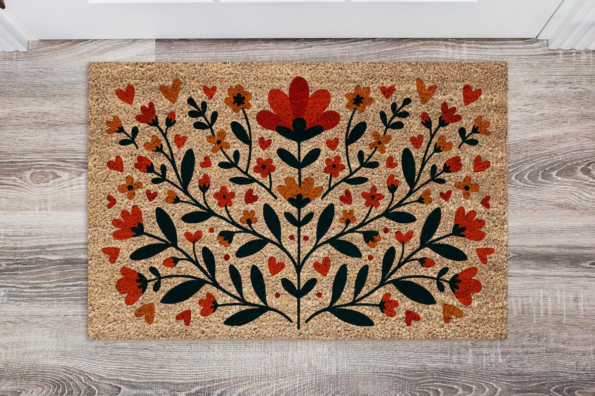 Felpudo de flores de amapola, arte folclórico escandinavo