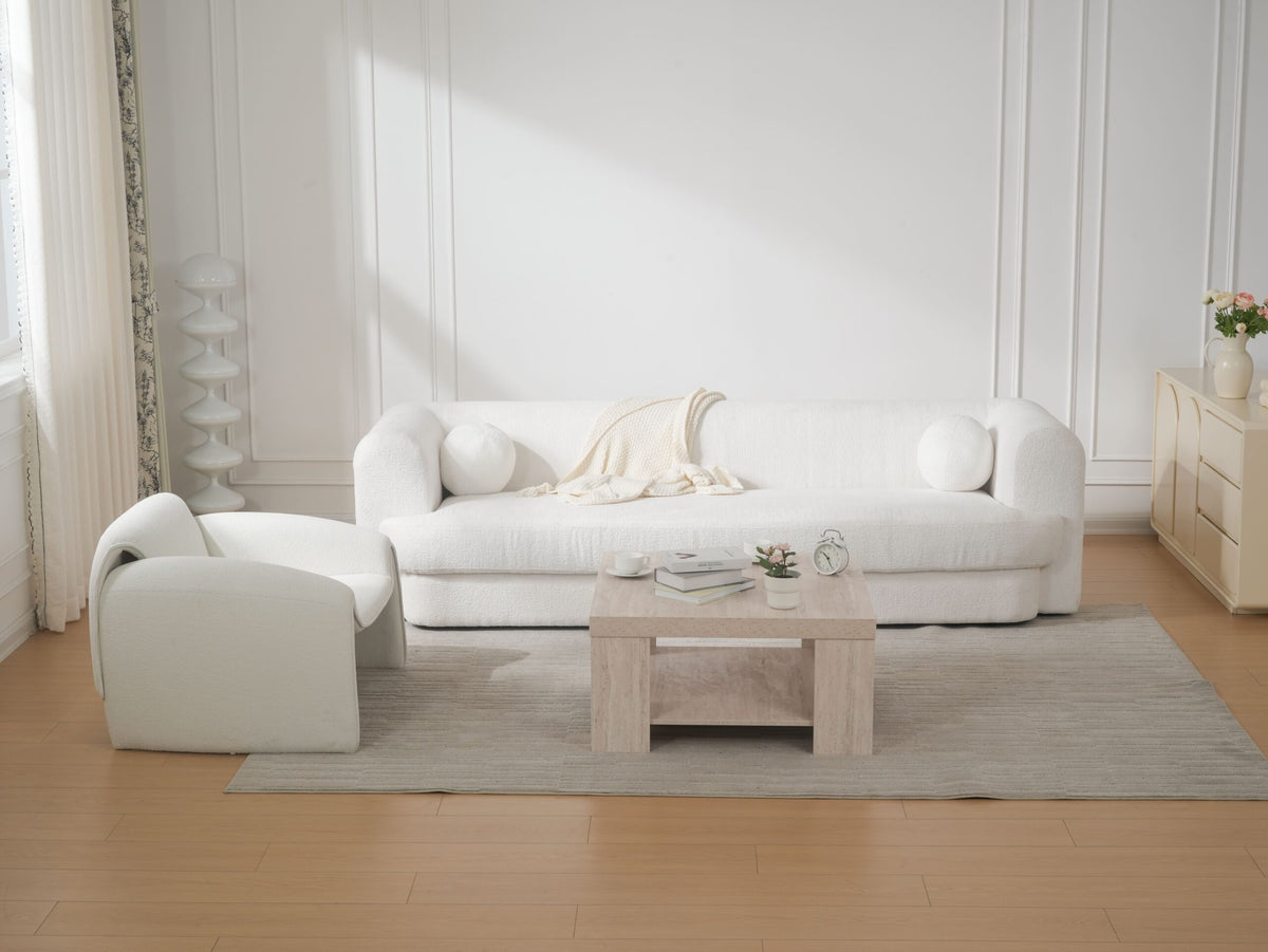 Sherpa White Wide-Seat Sofa