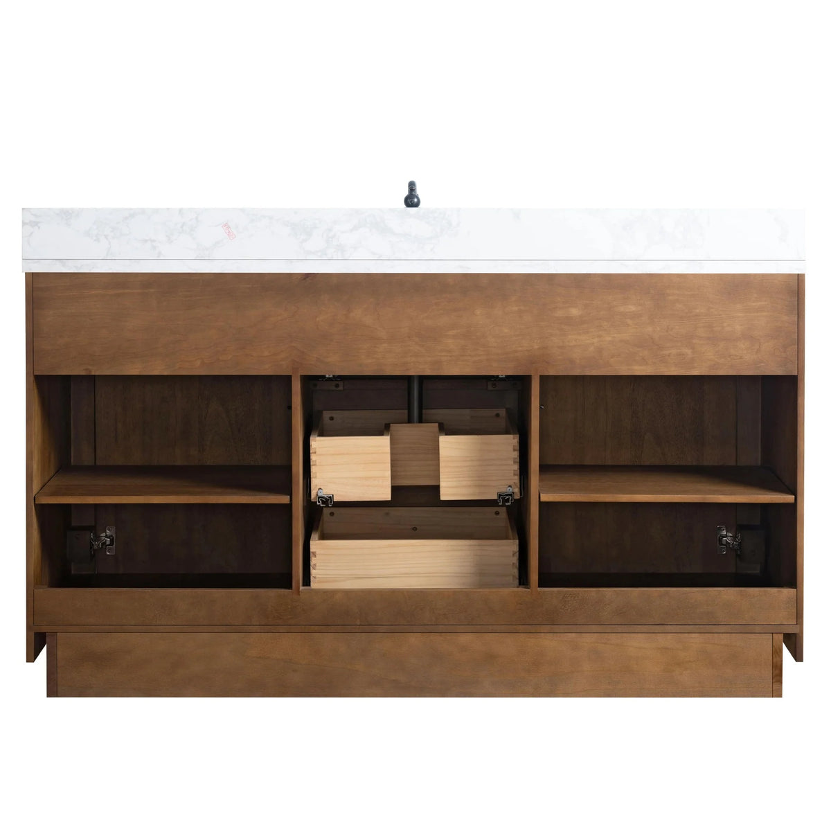 60 in. Tan Single Sink Vanity with Arabescato White Marble Top