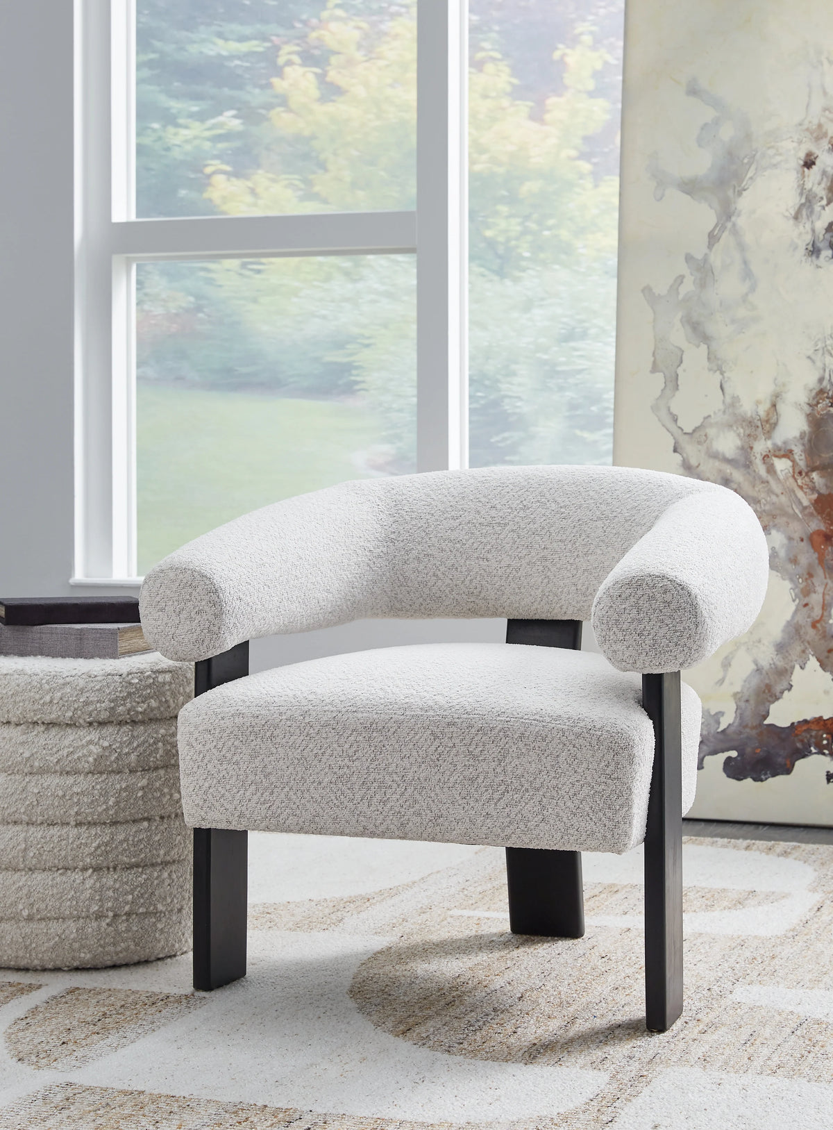 Dultish Black and White Barrel Accent Chair